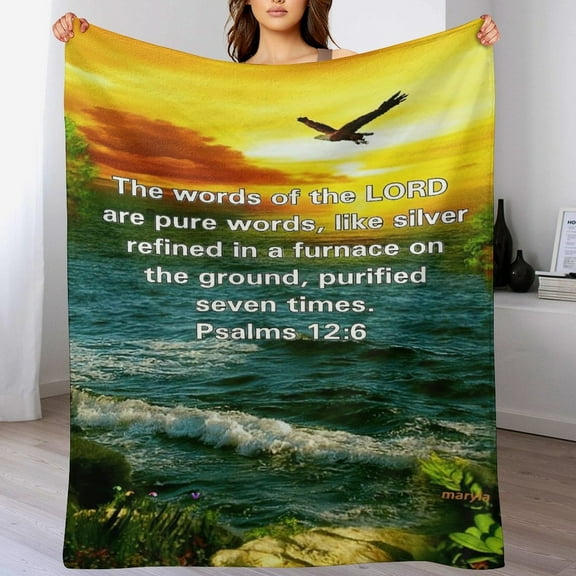 Bible Verses Psalms 12 6 Throw Blanket Inspirational Prayers Quotes Flannel Blanket Soft Sofa Decor Blanket Gifts for Women Men 40"x50"