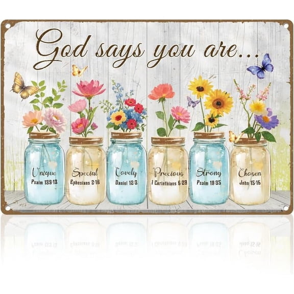 Bible Verses Retro Wall Decor Metal Tin Sign 8" x 12" God Says You Are Inspirationa Floral Vintage Wall Art Poster for Home Coffee Cafe Room Courtyard Garden Greenhouse Yard Decor Gift