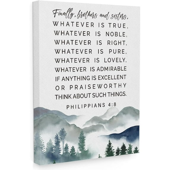 Bible Verses Wall Art, Finally Brothers and Sisters Whatever is True Wall Decor, Watercolor Forest Prayer Wall Decor, Inspirational Framed Canvas Wall Art For Home, Christian Gifts for Woman Man - A20