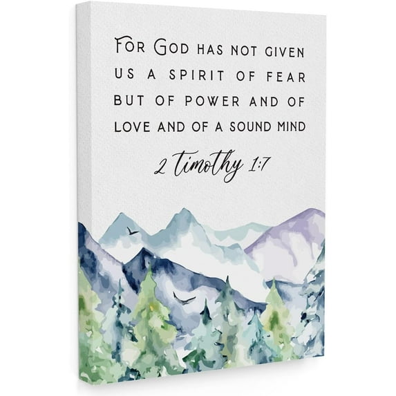 Bible Verses Wall Art, For God Has Not Given Us The Spirit Of Fear Wall Decor, Watercolor Forest Prayer Wall Decor, Inspirational Framed Canvas Wall Art For Home, Christian Gifts for Woman Man - A11