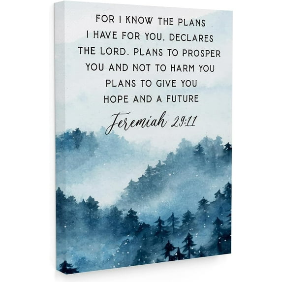 Bible Verses Wall Art, For I Know The Plans I Have For You Wall Decor, Watercolor Forest Prayer Wall Decor, Inspirational Framed Canvas Wall Art For Home, Christian Gifts for Woman Man