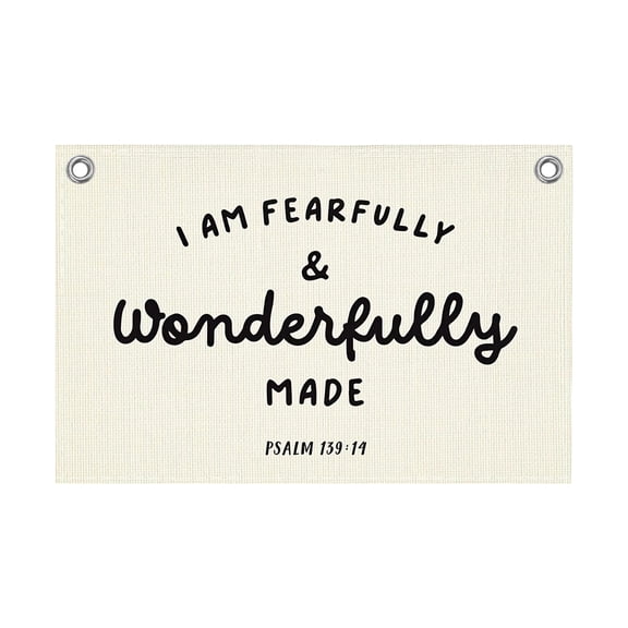 Bible Verses Wall Decor I Am Fearfully and Wonderfully Made, Wall Hanging Scripture Cloth Banner, Quotes Canvas Flag Art for Home Living Room Bedroom Inspirational 30 x 20 In