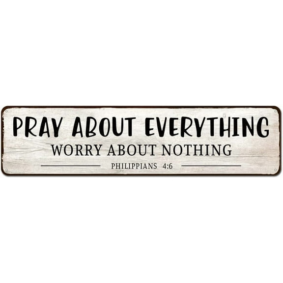 Bible Verses Wall Decor - Pray About Everything Worry About Nothing Philippians 4:6 - Rustic Farmhouse Wall Art, Faith Belief Religion Living Room House Plaque Pray Signs 4"x16"