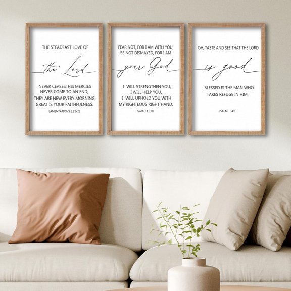 Bible Verses Wall Decor Set of 3, 16"x11" Christian The Lord Your God Is Good Scripture Sign, Holy Religious Living Room Jesus Christ Prayer Faith Motivational Quotes Faith Wall Hang (Wood)
