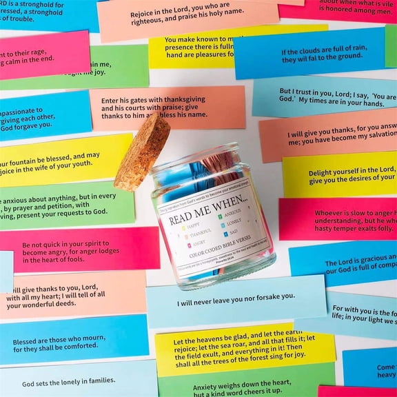 Bible Verses in a Jar Gift Set, Inspirational Scripture Quotes on Scrolls in Glass Jar, Christian Encouragement Gift for Hope Comfort and Faith