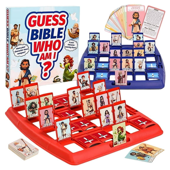 Bible Who Am I Board Games, Portable 2 Player Fun Family Board Games with Life Story & Verse Cards 24 Holy Bible Characters Christian Party Games