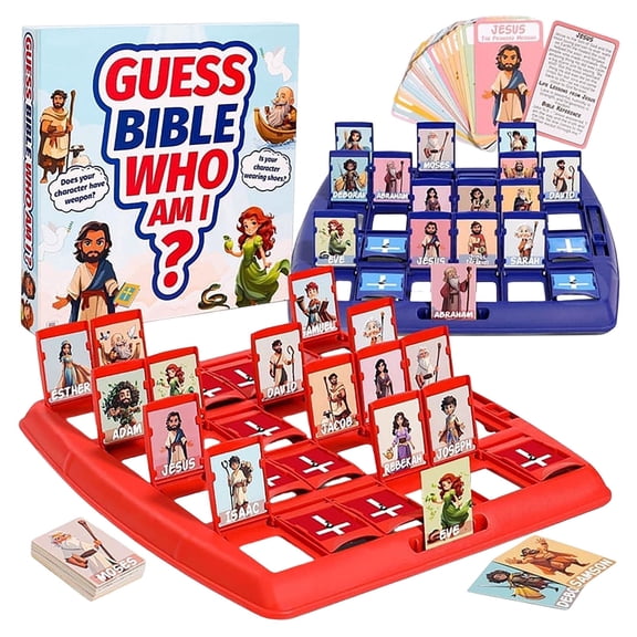 Bible "Who Am I?" Card Game 24 Holy Characters, Story & Verse Cards, Portable 2-Player Fun for Christian Parties