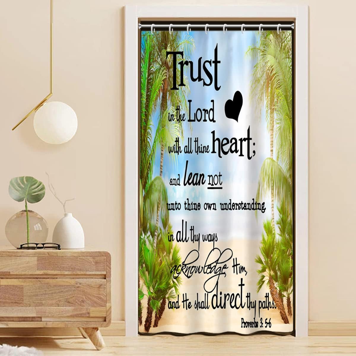 Bible Words Shower Curtain with Hooks Beach Shower Curtain for Bathroom