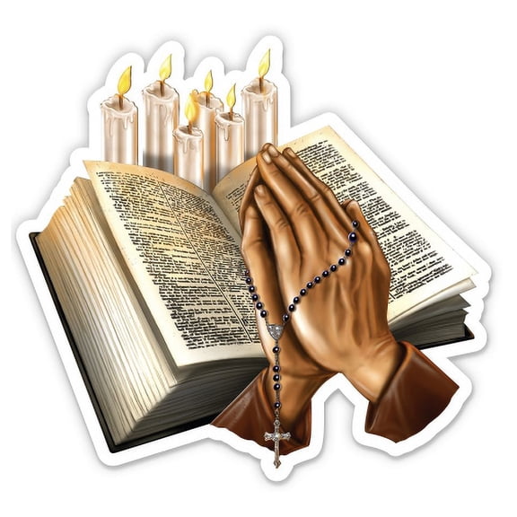 Bible and Rosary - 5" Vinyl Sticker - For Car Laptop I-Pad - Waterproof Decal