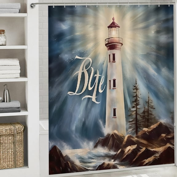 Bible verse lighthouse printed waterproof shower curtain beautiful pattern printed shower curtain  Cloth Fabric Bathroom Decor Set with Hooks