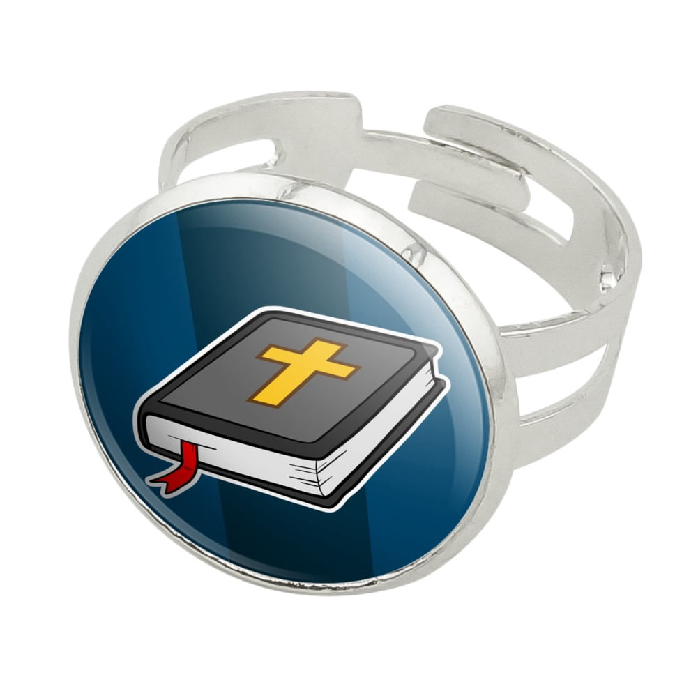 Bible with Cross Christian Religious Silver Plated Adjustable Novelty ...
