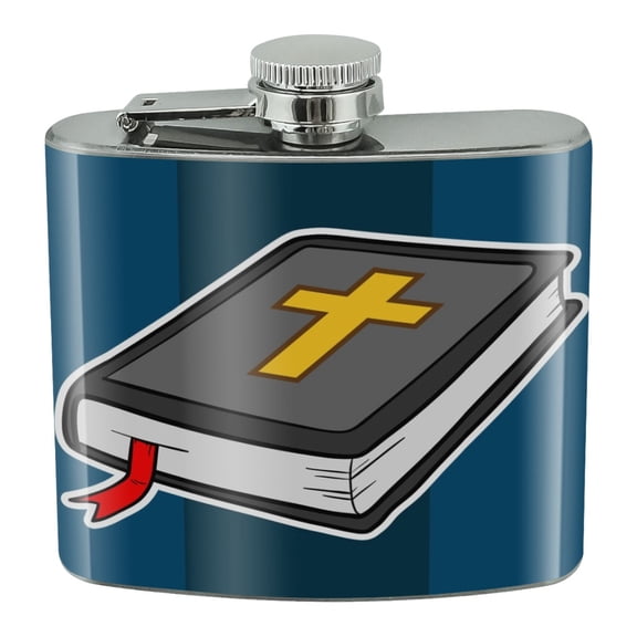 Bible with Cross Christian Religious Stainless Steel 5oz Hip Drink Kidney Flask