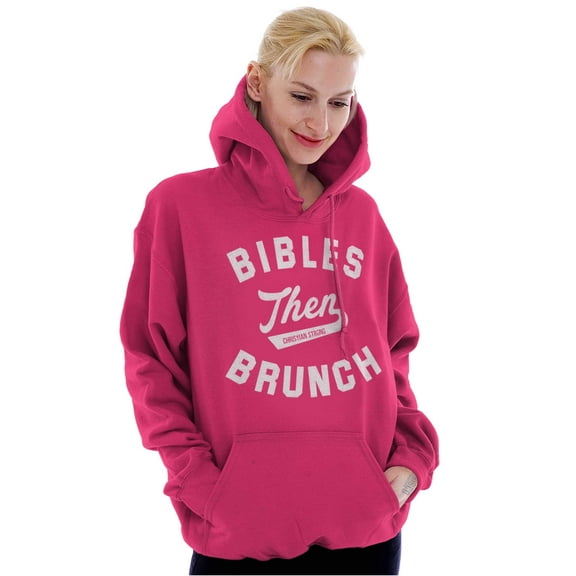 Bibles Then Brunch Funny Religious Women Plus Size Graphic Pullover Hoodie Brisco Brands 4X