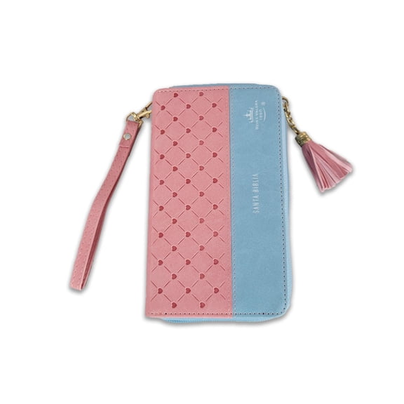 Biblia Chequera para Mujeres RV1960 rosada y celeste pequea con lazo y agarradera de mano