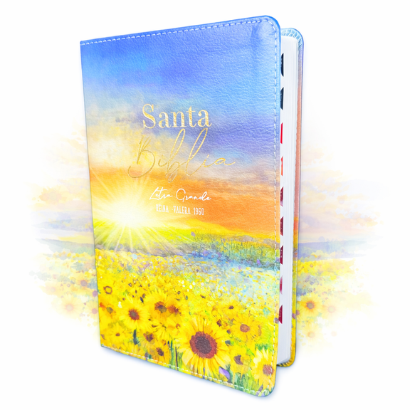 Biblia Letra Grande 12 puntos para Mujer RV1960 imit piel girasoles con indice