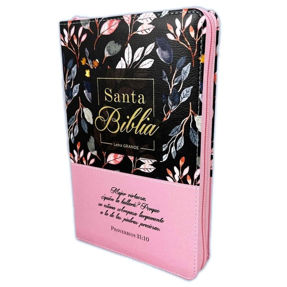 Biblia Mujer Virtuosa Letra Grande 12 puntos con Cierre RV1960 rosa floral con indice