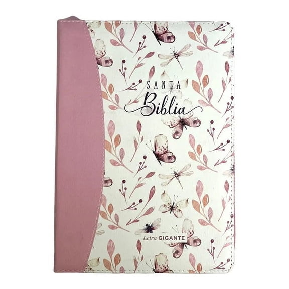 Biblia RVR 1960 Letra Gigante Smil Piel Mariposas Rosa con ndice con Cierre
