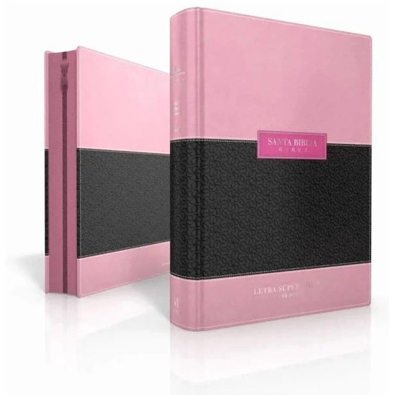 Biblia RVR 1960 Letra Super Gigante Semil Piel Duotone Rosa Cafe Con Indice Con Cierre