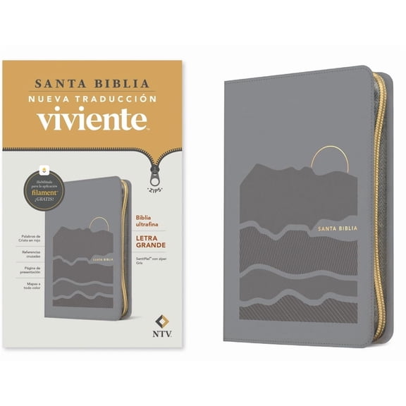 Biblia Ultrafina Ntv, Letra Grande de Zper Con Filament (Sentipiel, Gris, Letra Roja), (Hardcover)