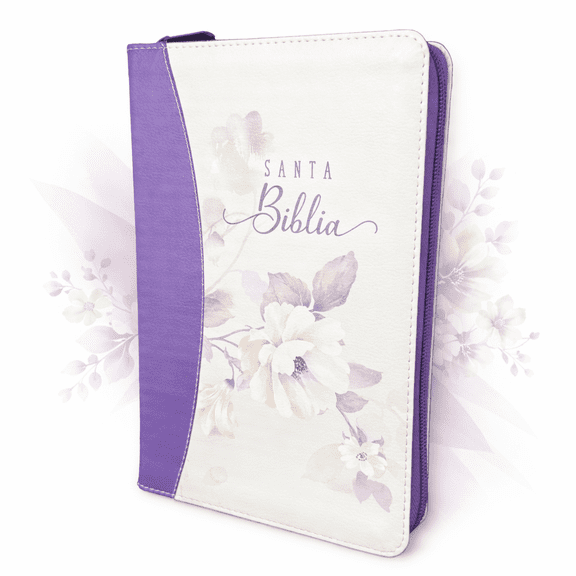 Biblia para Mujer con Cierre Letra Grande RV60 imit piel lila floral con indice