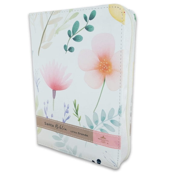 Biblia con Cierre Porttil 12 puntos RV1960, imitacion piel blanco flores con ndice y canto floral