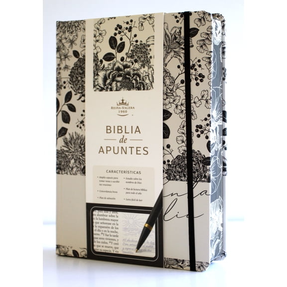 Biblia de Apuntes RVR 1960 Tapa Dura, Blanco y Negro con Flores (Edicin Cantos Pintados) / Spanish Journalling Bible RVR 1960 HC Black and White with Flowers (Hardcover)