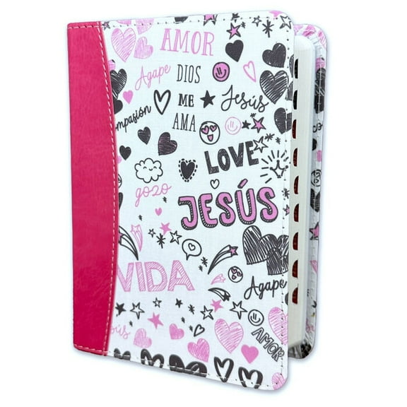 Biblia de Bolsillo RV1960 imit y tela impresa con ndice - palabras de vida amor rosa