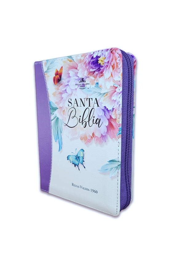Biblia de Bolsillo con Cierre para Mujer RV1960 imit piel lila con ndice y canto floral