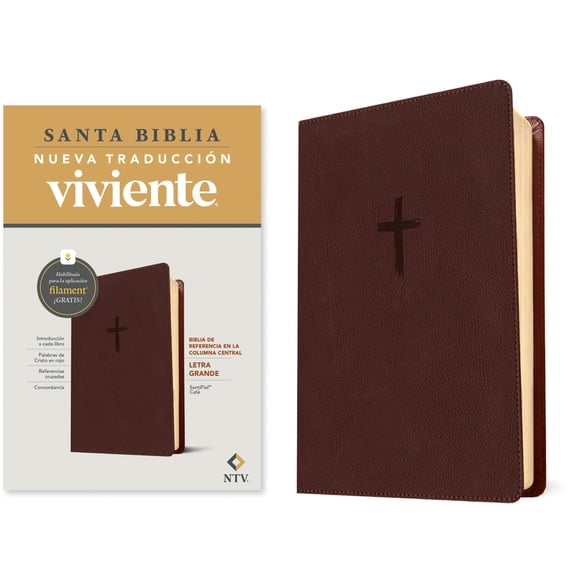Biblia de Referencia En La Columna Central Ntv, Letra Grande Con Filament (Sentipiel, Café, Letra Roja), (Hardcover)