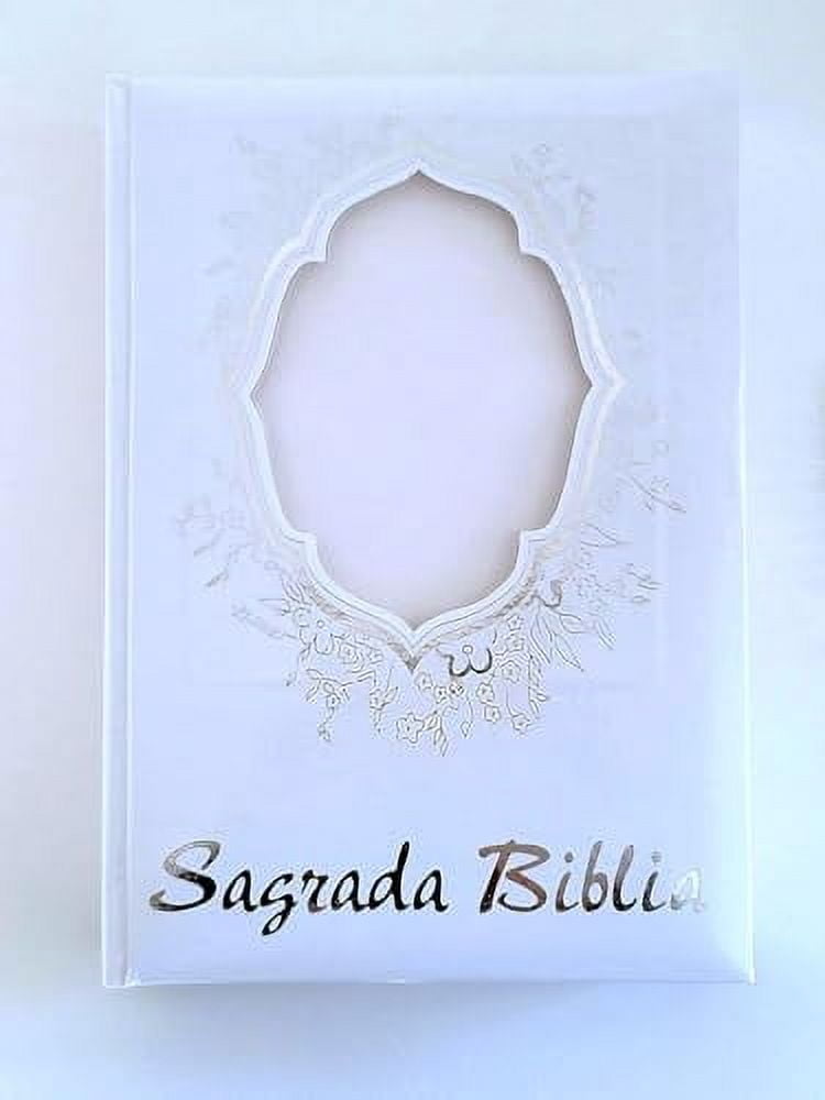 Biblia en Espanol para Boda y Quinceanera Libro Blanco con Letras Plateadas con Rosario de Cristal