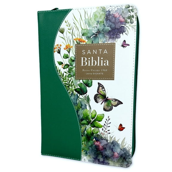 Biblia para Mujer con Cierre Letra Gigante Manual 14 puntos RV1960 mariposas verde con indice
