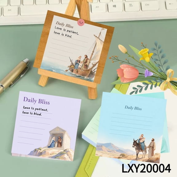Biblical Story Notepads 3.54x3.54" Avocado Message Cards -100 Pcs Sticky Notes + 100 Various Emoticon Stickers, Notepads for Creative Mini Cards for Home Office Decor