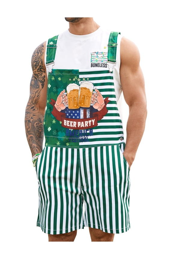 Bibs Overalls Men Adjustable Straps Coveralls Shorts Printed Jumpsuit Male Romper
