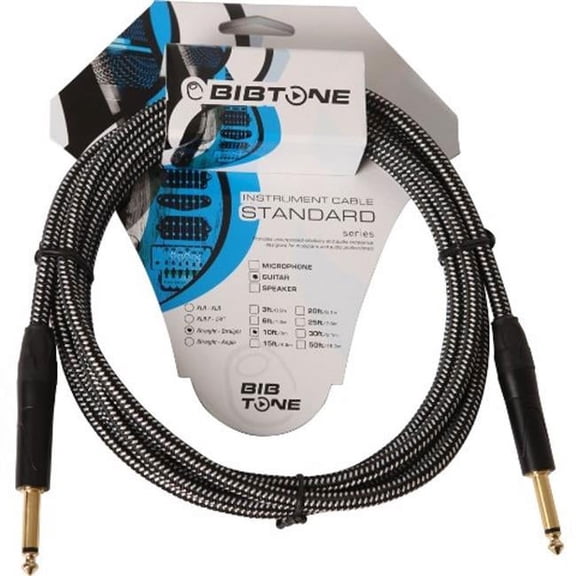 Bibtone BG2-25 Standard Fabric Guitar Cable,7.6 m - 25 ft. Black & White