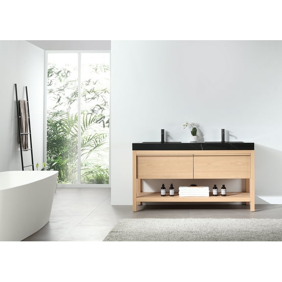 Bibury 60" Whitewash Oak Freestanding Bathroom Vanity
