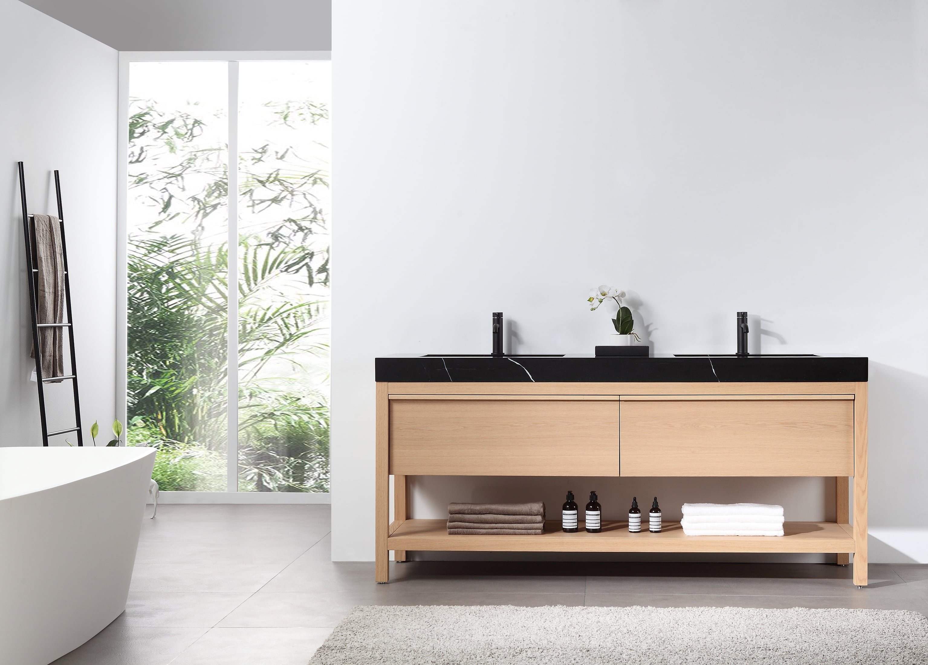 Ariane Whitewash Oak 72'' Double Freestanding Bathroom Vanity