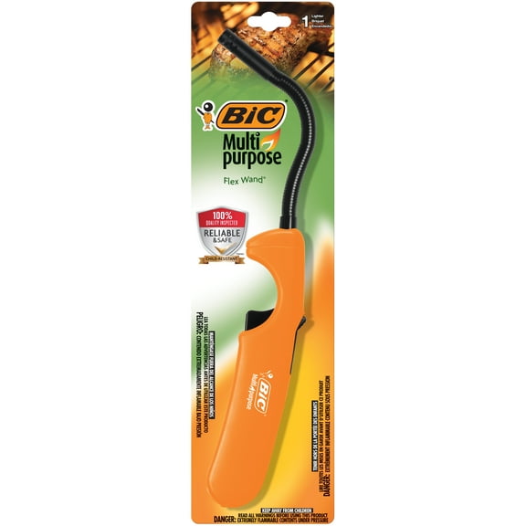 Bic 1 Pack Flex Utility Lighter, Flexible Wand, Multi Purpose, Retractable Hook, Reliable Safe, Color May Vary