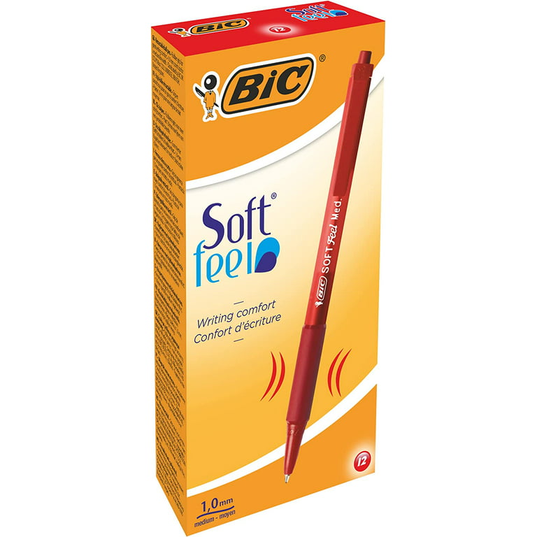 BIC Soft Feel Red Retractable Ballpoint Pens, Medium Point (1.0mm),  12-Count Pack, Red Pens With Soft-Touch Comfort Grip