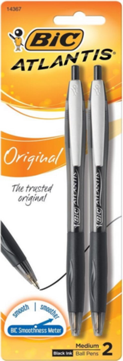 Bic Atlantis Original Retractable Ball Pen, Medium Point, Black 2 ea ...