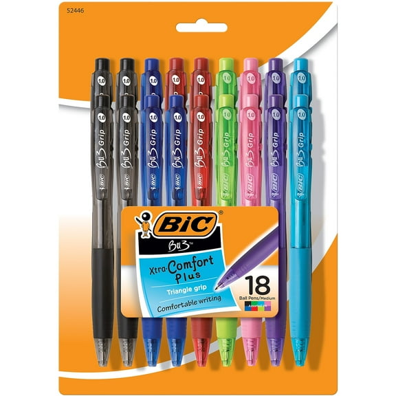 Bic BU3 Retractable Medium 1mm Ballpoint Pen Assorted Ink 18/Pack WX7ST272AST