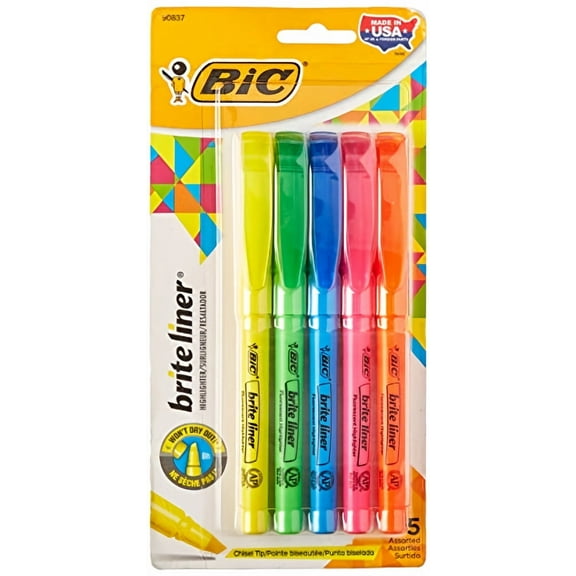 Bic Brite Liner Chisel Tip Highlighter Assorted Colors (Pack of 12)