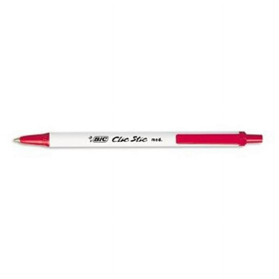 Bic CSM11RD Clic Stic Ballpoint Retractable Pen, Red Ink, Medium, Dozen