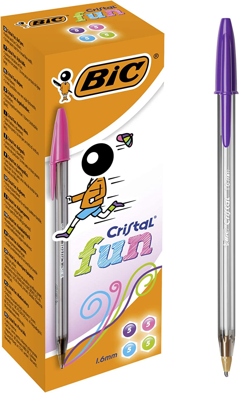 Bic Cristal Fun Ballpoint Pens With Wide Tip (1.6mm) Pens For Colourful