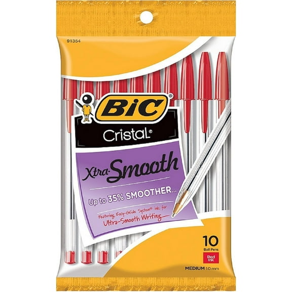 Bic Cristal Xtra-Smooth Ball Pen, Red 10 ea (Pack of 2)