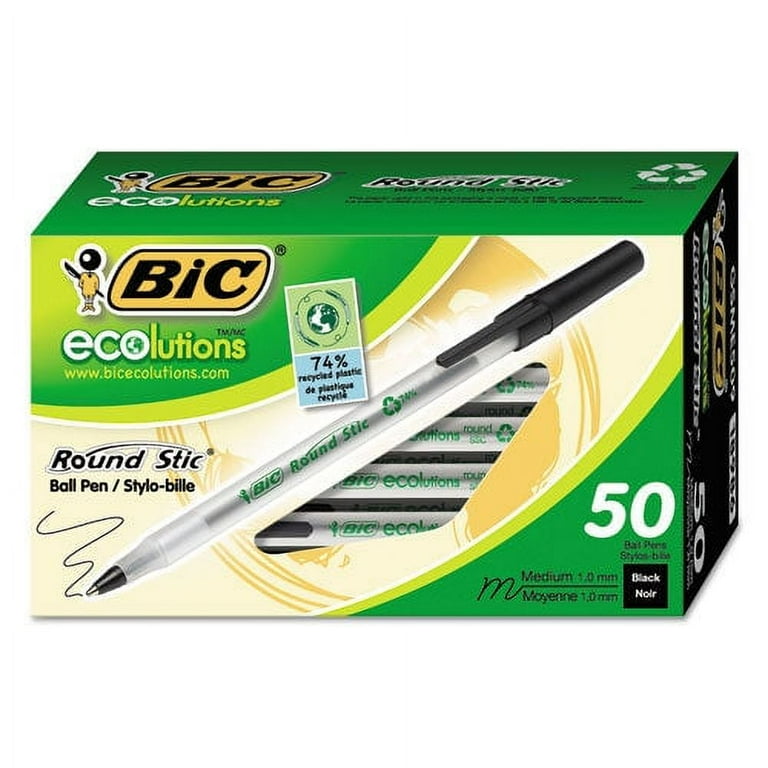 Ecolutions Round Stic Ballpoint Pen Value Pack, Stick, Medium 1 mm, Black Ink, Clear Barrel, 50/Pack Ecolutions Round Stic Ballpoint Pen Value Pack, Stick, Medium 1 mm, Black Ink, Clear Barrel, 50/Pack