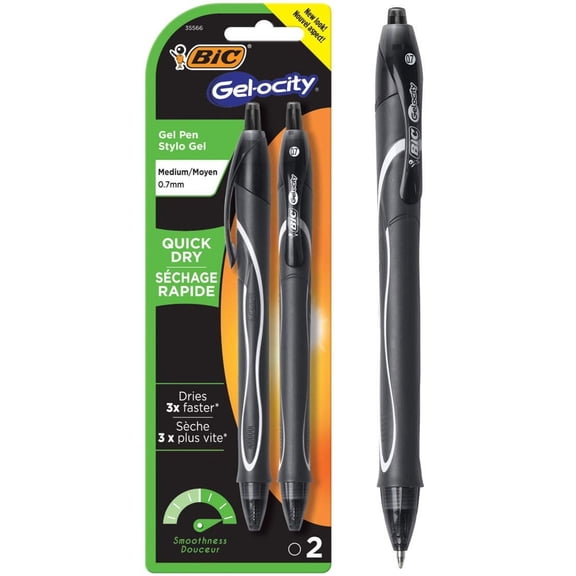 Bic Gel-ocity Retractable Quick Dry Gel Pens, Black 2-Count Package (Pack of 24)