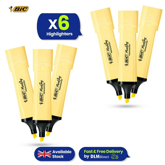 Bic Highlighter Flat - Pastel Yellow - Pack of 6