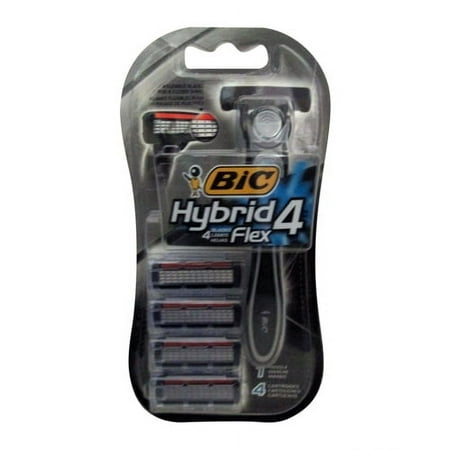 Bic Hybid 4 Flex Disposable/System Razor For Men, 4 Cartridges, 2 Pack