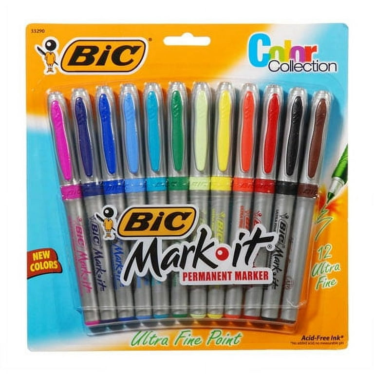 BIC Mark-It Permanent Color Markers, Ultra Fine Point, Assorted, 12 Markers  - Stuff2Color
