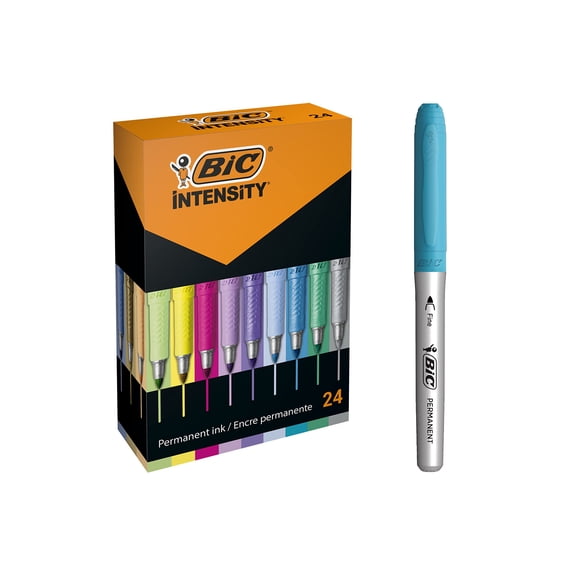 Bic Marking Permanent Markers - Assorted Intense/Pastel/Metallic Colours, Assorted Colours, Box of 24